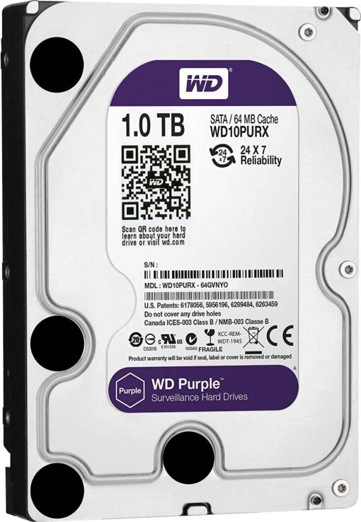 Western Digital 1TB Purple Surveillance Hard Drive - Back View