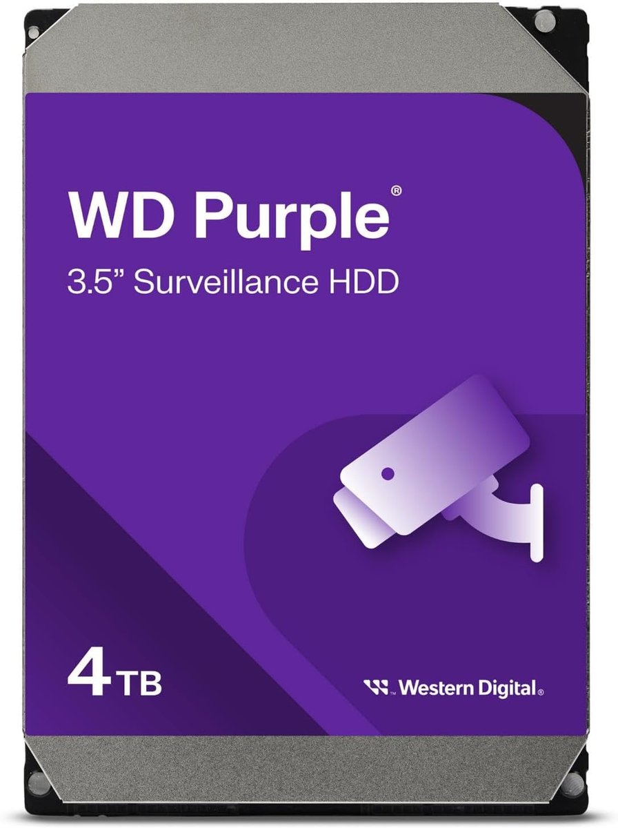 WD Purple 4TB Surveillance Internal Hard Drive - Front View