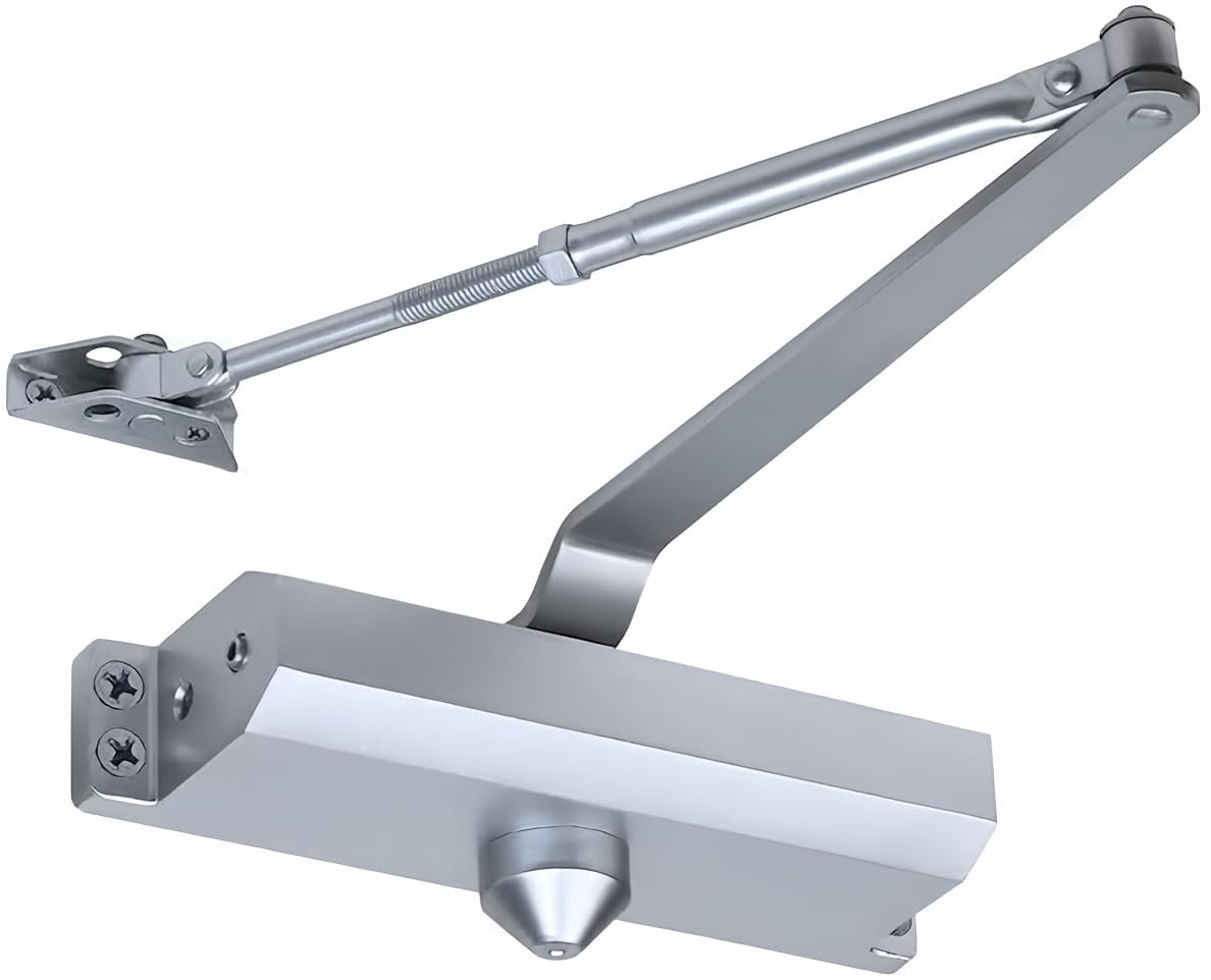 Automatic Heavy Duty Door Closer Hydraulic Commercial Grade Adjustable Silver - Front View