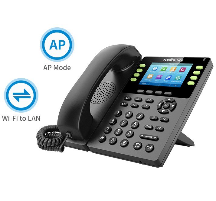 Flyingvoice FIP14G Enterprise Gigabit IP Phone | 8-Line HD VoIP Phone with IPS Color Screen & WiFi - Back View