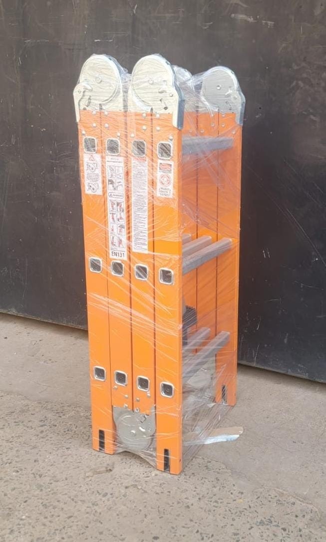 12ft (3.7m) Multipurpose Aluminum Folding Ladder (4×3 Steps) – Orange