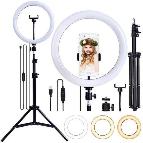 Ring Light 14 INCH BLUETOOTH Circular Selfie LED Fill Ring Light with 2.1M Stand And Cell Phone Holder For Live Stream/Makeup Live Broadcast Dimmable LED RingLight 3 Color For YouTube Live TikTok Vide