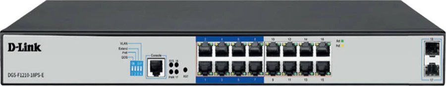 D-Link DGS-F1210-18PS-E 16-port Gigabit Long Range 250m PoE+ Smart Switch