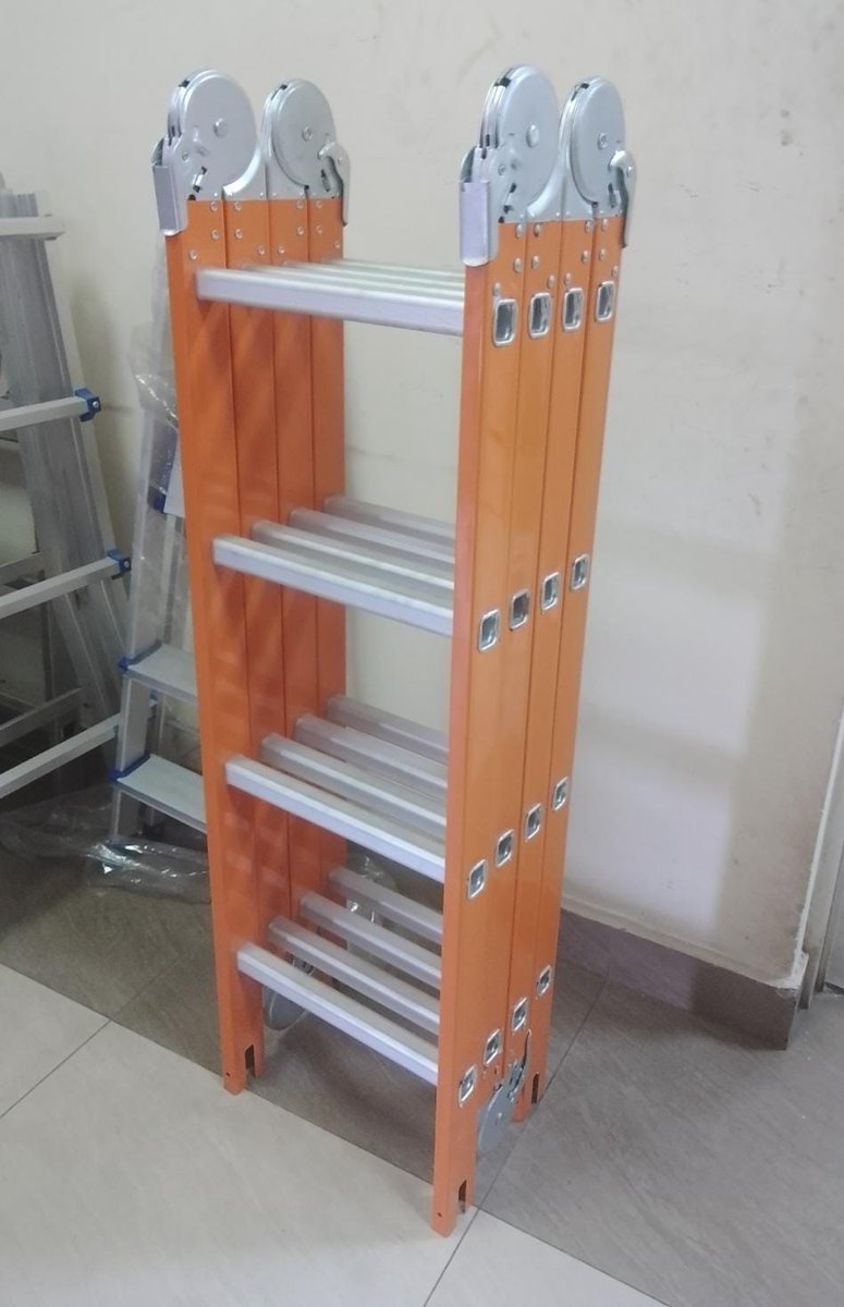 16ft (4.7m) Multipurpose Aluminum Folding Ladder (4×4 Steps) – Orange