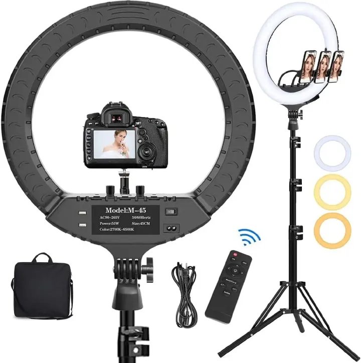 14″ / 18″ LED Ring Light for Videos, Selfies, Live Streaming, TikTok & YouTube | Professional Circle Light with Adjustable Stand, Phone Holder, Camera Mount, Dimmable Brightness & Multiple Light Modes
