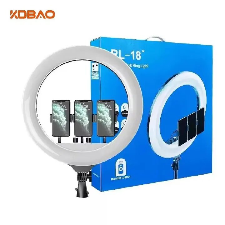 14″ / 18″ LED Ring Light for Videos, Selfies, Live Streaming, TikTok & YouTube | Professional Circle Light with Adjustable Stand, Phone Holder, Camera Mount, Dimmable Brightness & Multiple Light Modes - Back View