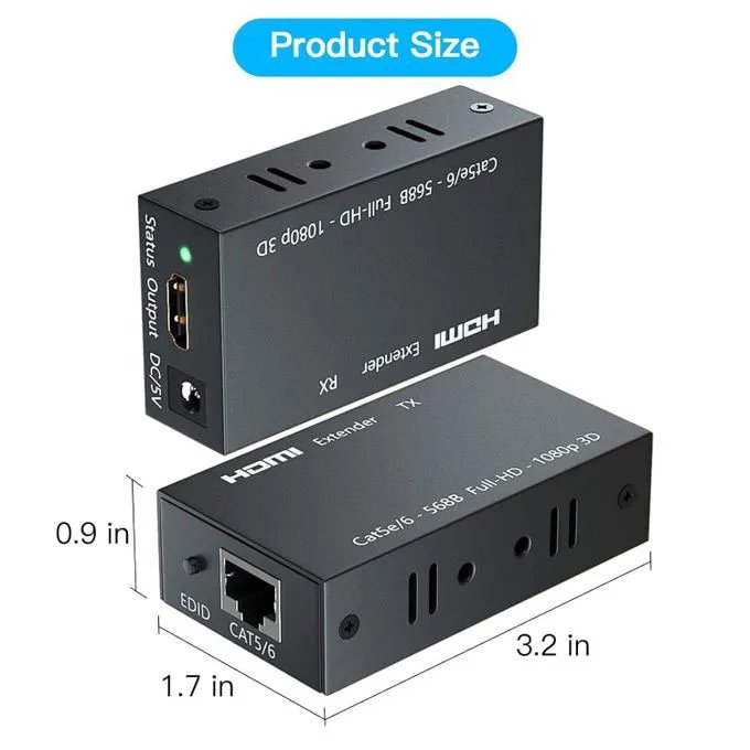 HDMI Extender Up To 60 Meters/196ft, 1080P HDMI Transmitter And ReceiverHDMI Extender Up To 60 Meters/196ft, 1080P HDMI Transmitter And Receiver - Front View