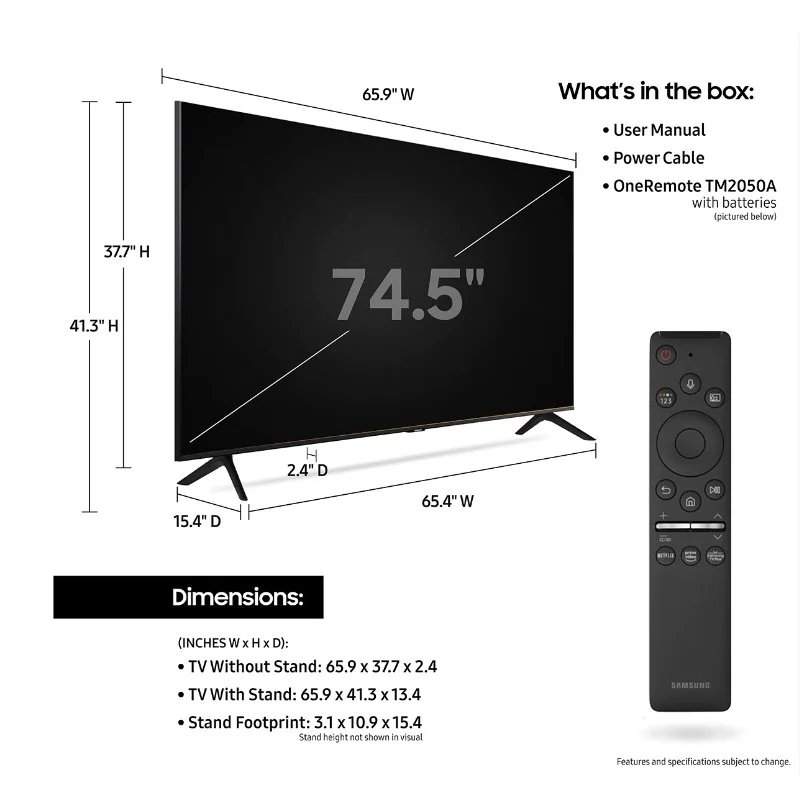 Samsung 75U8000FU 75" inch Smart Crystal UHD LED TV - Back View